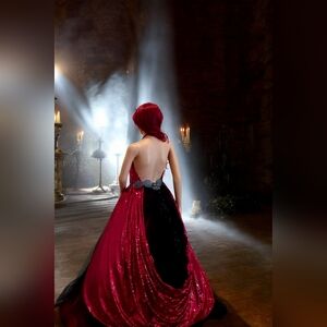"TARAJI" Fuchsia & Black Goth Wedding Ballgown Set